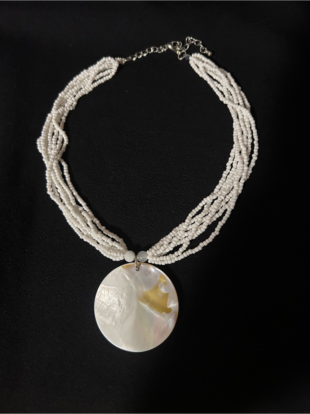 Vintage Mother-of-Pearl Pendant White Beaded Necklace